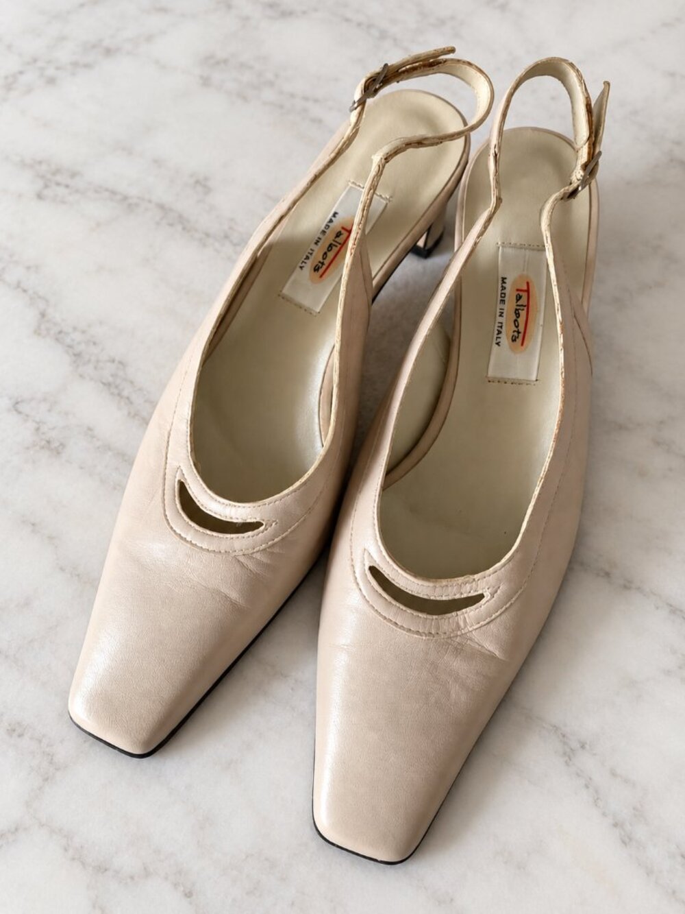 Vintage Talbots Cream Leather Slingback Heels Made in Italy